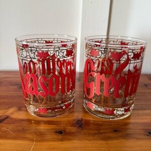 Culver Seasons Greetings Holiday Old Fashioned Rocks Glasses Set of 2
